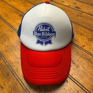 Pabst Blue Ribbon PBR Trucker Hat Red White Blue Mesh Snapback Baseball Cap